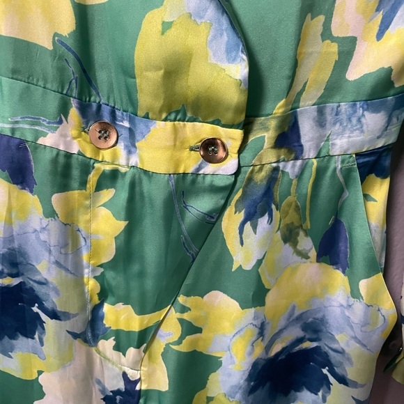 NWOT Zara Floral Satin Jumpsuit in Green, Yellow, and Blue. Size Small - Picture 12 of 15
